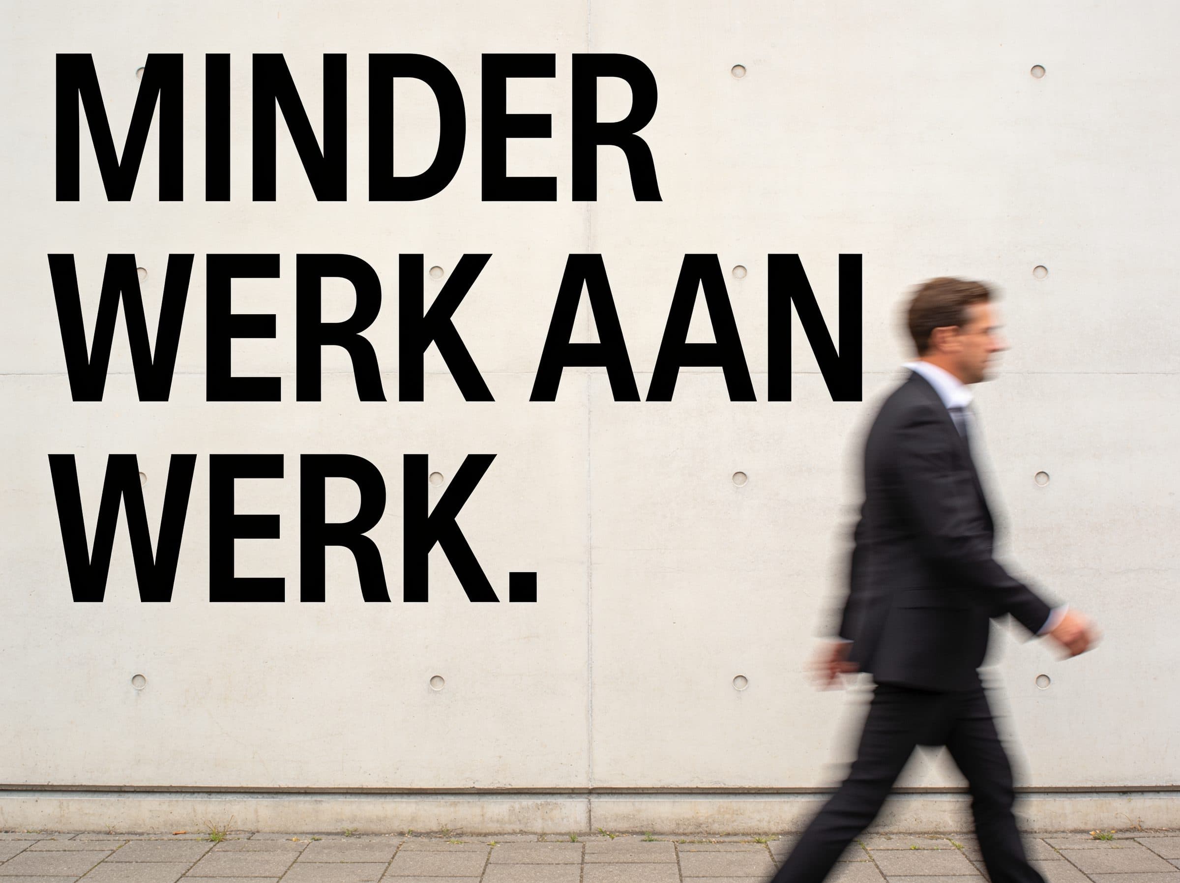Betonnen muur met de tekst: Minder werk aan werk.